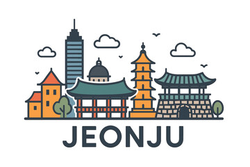 Jeonju city skyline with iconic buildings and landmarks