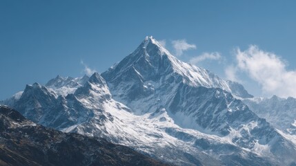 Obraz premium Snow-capped Mountain Peaks Under a Clear Blue Sky in the Daytime Majesty