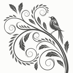 Black and white floral vine vector for graphic design