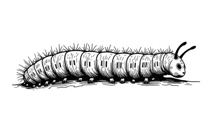 Caterpillar illustration in black and white sketch style  