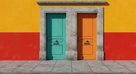 Colorful Doors on a Vibrant Wall Architecture Choice Concept