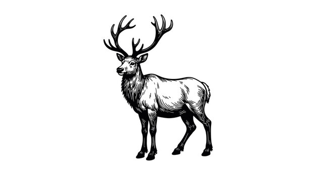 Caribou illustration in black and white sketch style  