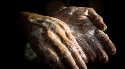 Close-up of hands covered in sudsy soap.