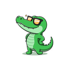 Fototapeta premium Cute crocodile wearing glasses with hands on his waist