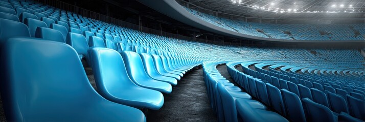 Blue seating arrangement in a large stadium highlights the spacious architecture and modern design during a quiet moment