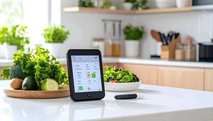 Digital nutrition planning in modern kitchen