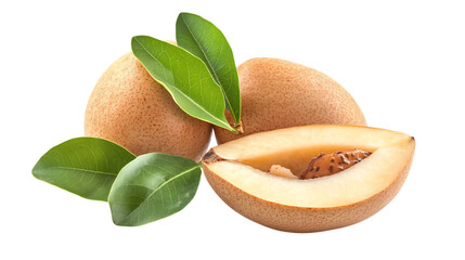 Sapodilla with half slices with leaves png