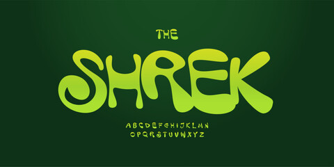 Green bounce alphabet, funky jelly letters, slime cartoon font for kids logo, playful headline lettering, monster typography, ogre fairytale typographic design. Vector typeset.