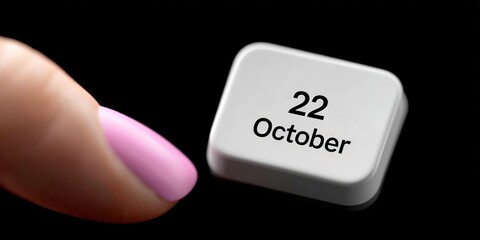 Finger pressing digital button displaying october 22 date