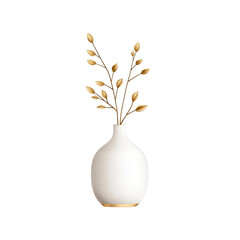 Minimal line art style golden vase, isolated on white background. PNG