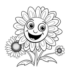 Fototapeta premium Cute smile face sun flower coloring page