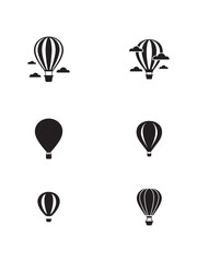 Collection of Simple Black Hot Air Balloon Icons Minimal Travel and Adventure Symbols