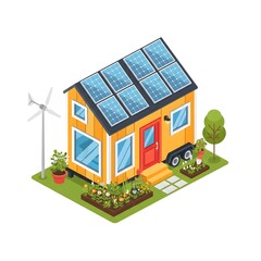 vector illustration of a eco friendly house with solar panels on white background 
