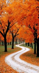 Curving path through autumn trees