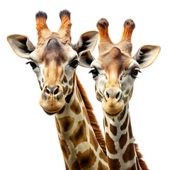 two giraffe couple portrait , isolated on white background PNG.AI Generated.