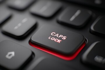 Close-up of keyboard with illuminated caps lock key highlighted