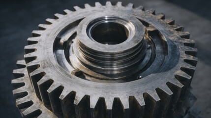 Close-up of Interlocking Industrial Gears Showing Detailed Machining and Texture