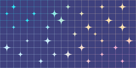 Funky geometric seamless vector background with star pattern and grid structure in minimalist Y2K cartoon aesthetic perfect for digital design wallpapers and fashion prints