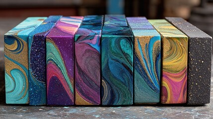 Colorful Resin Art Panels Collection with Abstract Swirls and Marbling. High quality