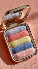 Pastel Eyeshadow Palette with Mirror on Pink Background. High quality