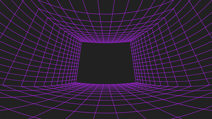 3d wireframe perspective grid room template design vector illustration background. Empty 3 dimension virtual room with perspective wireframe grid geometric sketch. Cyber virtual line interior frame.