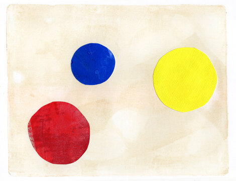 Abstract collage with primary color circles on minimal background