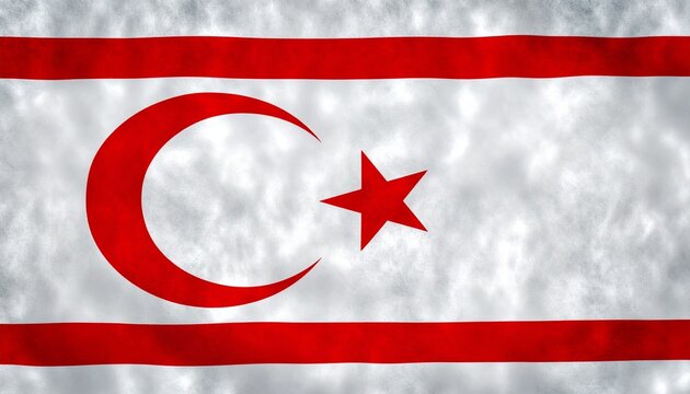 Turkish Republic of Northern Cyprus flag on stark white field, twin horizontal red stripes anchor top and bottom borders; centered crescent moon and five-pointed star rendered in bold red, symbolizing