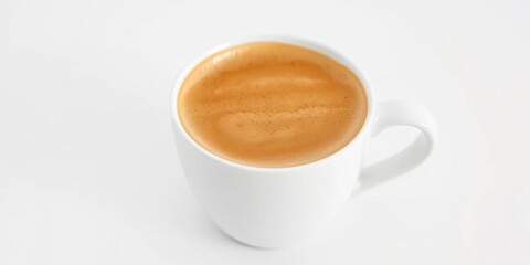 Close-up of a pristine white cup filled with thick, creamy cappuccino froth against a pure white backdrop,  espresso,  cafe