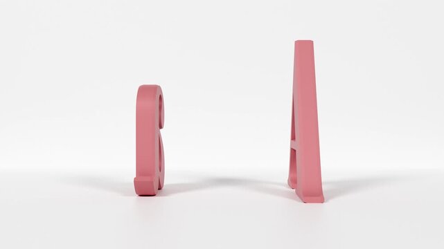 Educational flash card 3D coral‑red letter A capital and lowercase spinning in 4K loop for immersive alphabet learning


