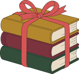 Stack of three books tied with a red ribbon as a thoughtful gift