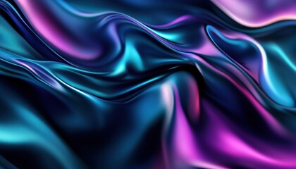 Obraz premium Smooth flowing fabric or silk material with vibrant iridescent colors and shiny reflective surface creating an abstract artistic background