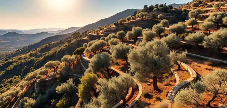 Sun-drenched olive trees climb terraced hillsides in Caimari, Mallorca, nature, amazing