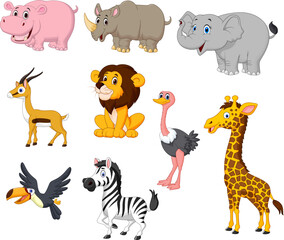Cartoon wild animals collection set Vector