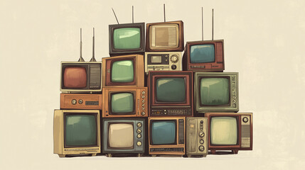 Retro Television Stack: Nostalgic Media Pileup with Vintage TV Sets