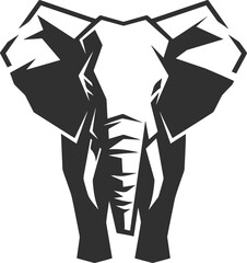 Elephant icon in the form of a black silhouette, elephant logo with straight and sharp corners.