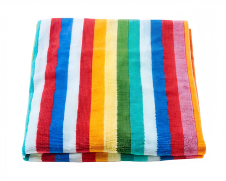 Colorful beach towel with sharp clear stripes isolated on white background PNG.AI Generated.