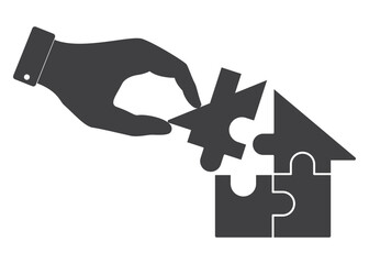 hand assemble house puzzle icon