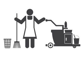 cleaning woman service with mop and cart icon