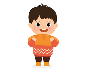Cute kid holding bread vector Illustration