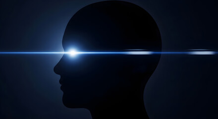 Side Profile Silhouette With Horizontal Flare Slice Cutting Across Eyes Like Cinematic Flashlight in Abstract Visual Frame