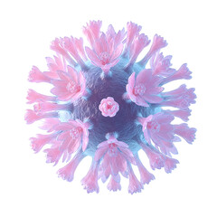 Virus-Like Shape With Flower Petal Appendages in Soft Pink and Blue Hues Floating on White Minimal Background