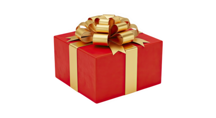 Ai generated image of a red gift box with a gold ribbon and bow isolated on transparent background