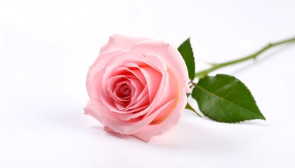 Obraz premium Single pale pink rose on white background