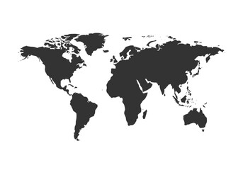 Obraz premium Vector illustration of a dark gray silhouette of the world map displayed prominently against a clean white background