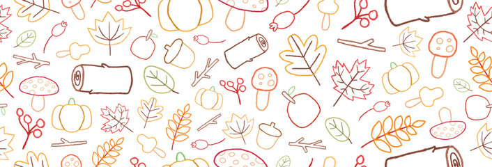 Fall Sseason Outline Seamless Pattern on White Background for seasonal banners, posters, events, or wrapping gift paper.
