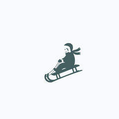 Stylized Icon of Person Sledding Downhill in Winter