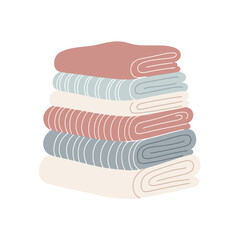 Stack of Neatly Folded Pastel Blankets and Towels Illustration. Cozy Home Textiles and Laundry Concept.