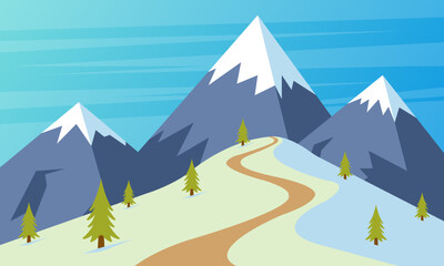 Vector illustration of a mountain landscape with a road in the mountains.