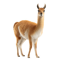 A graceful guanaco stands proudly, its fluffy coat a warm brown and white on transparent background