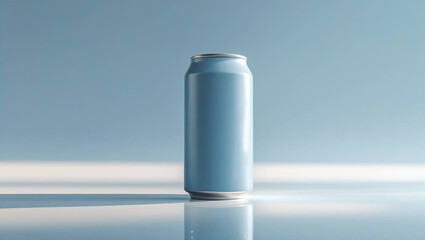 Minimal kombucha can mockup in soft blue with blank label, perfect for drink label design, food product display, and packaging showcase.